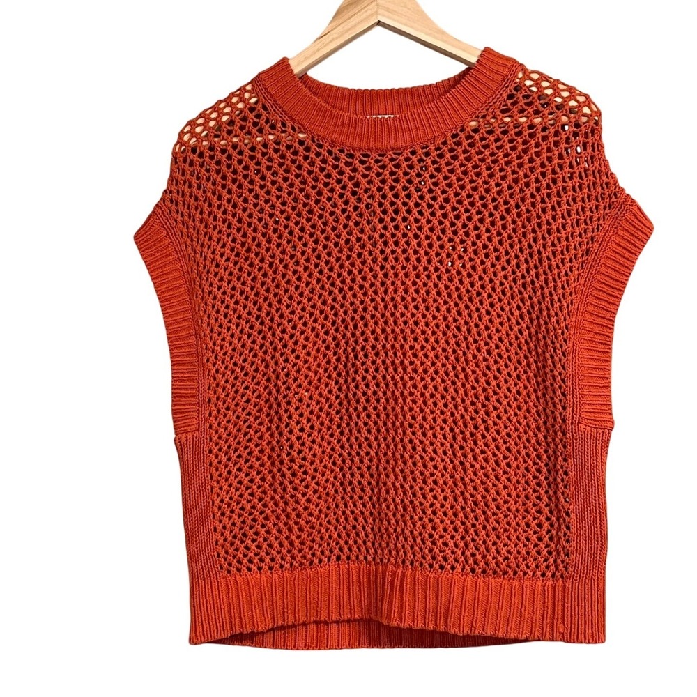 Madewell Orange Crochet Knit Sleeveless Vest Sweater Top‎ Size S